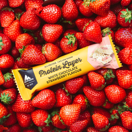 Attēls Proteīna Bārs Layer 50g - Balta šokolāde un Zemeņu