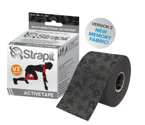 Attēls Strapit ACTIVETAPE 5 cm x 5 m – Pelēks/Melns