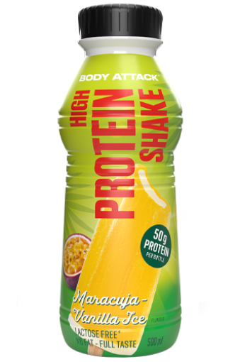 Attēls Olbaltumvielām bagāts kokteilis 500 ml, Marakuja un vaniļas saldējums – Body AttackOlbaltumvielām bagāts kokteilis 500 ml, Marakuja un vaniļas saldējums – Body Attack